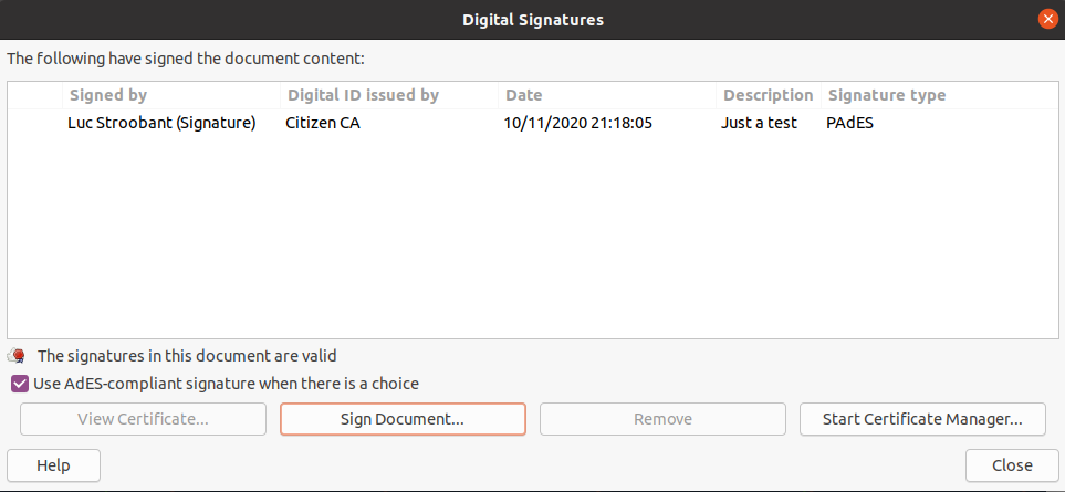 LibreOffice: eID signed document
